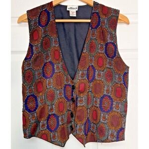 Creazioni Effeci Batik Womens Medium Beaded Vest Retro Brown Funky 70s Bohemian